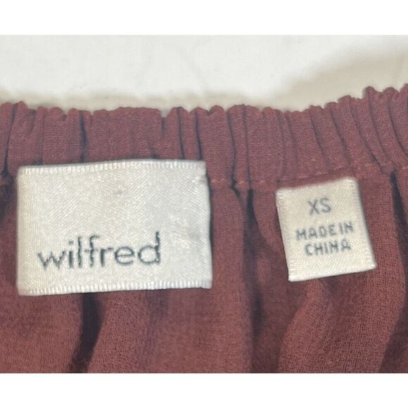 Wilfred Aritzia Chiffon Blouse Top XS Off The Shoulder Pleated Rust Brown - Picture 5 of 14